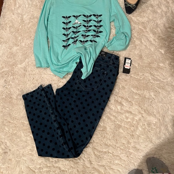 Crown & Ivy Womens Blue Skinny Jeans 10R with Polka Dot embellishments - Picture 2 of 15